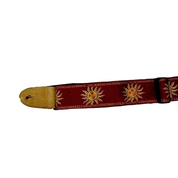 Levy’s MPJG Vintage Sun Guitar Strap Red Jacquard Gold Sun with Tan Suede Ends - Picture 9 of 12